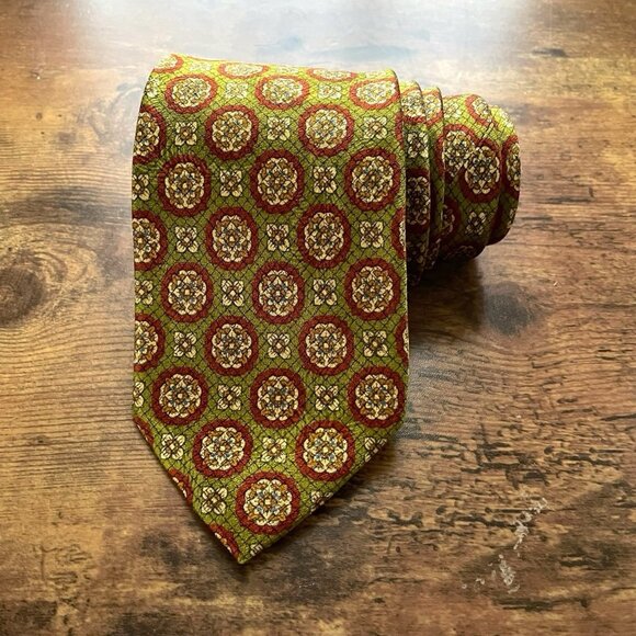 Robert Talbott Carmel Best Of Class Silk Tie Olive Green Medallion Print Necktie - Picture 2 of 9